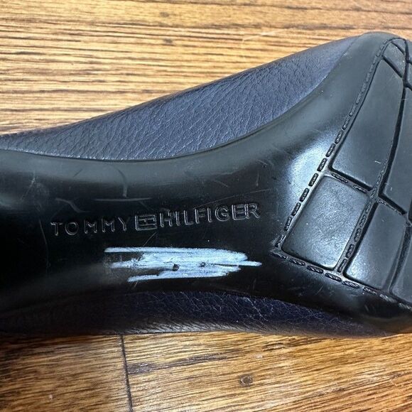 Tommy Hilfiger Navy Leather Loafer Mules Block Heel Preppy Slip On Womens 7.5 - Picture 6 of 9